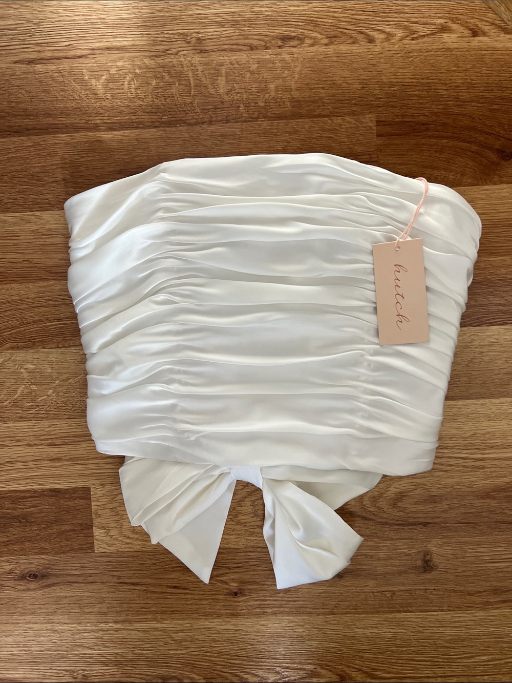 Hutch White Satin Strapless Ruched Bustier with Back Tie NWT